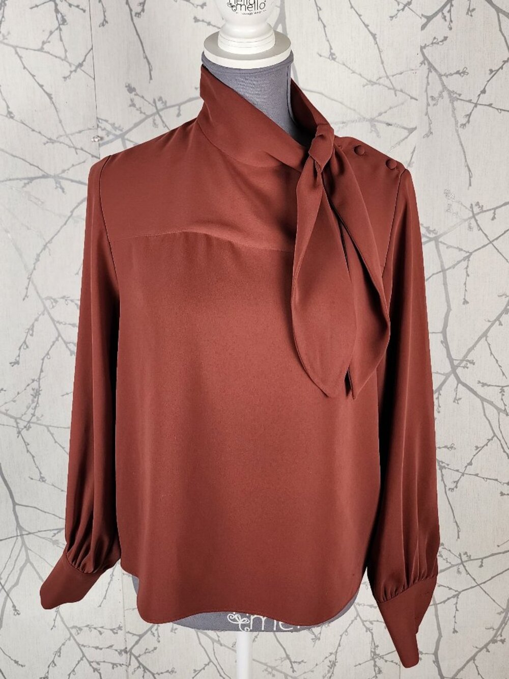 Wilfred Burnt Orange Matte Satin Tie Neck Cecile Blouse